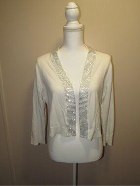 Calvin Klein White Embellished Cropped Cardigan